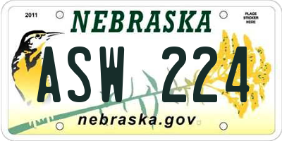 NE license plate ASW224