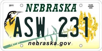 NE license plate ASW231