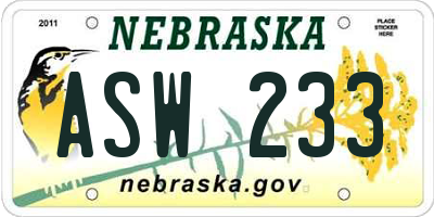 NE license plate ASW233