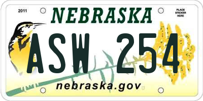 NE license plate ASW254