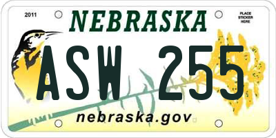 NE license plate ASW255