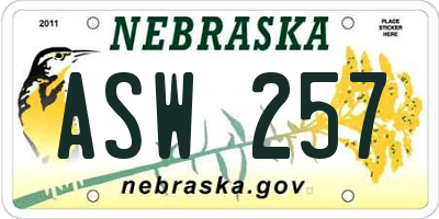 NE license plate ASW257