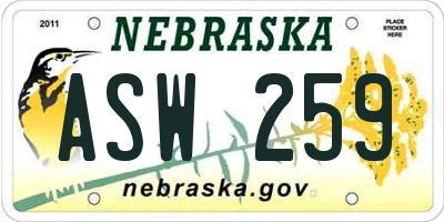 NE license plate ASW259