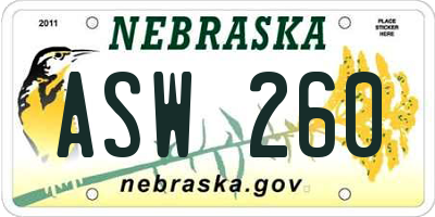 NE license plate ASW260