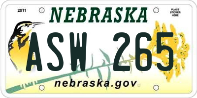 NE license plate ASW265