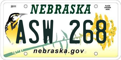 NE license plate ASW268