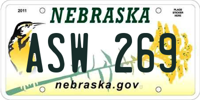 NE license plate ASW269