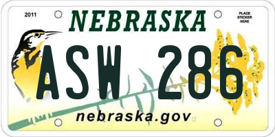 NE license plate ASW286