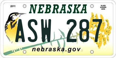 NE license plate ASW287