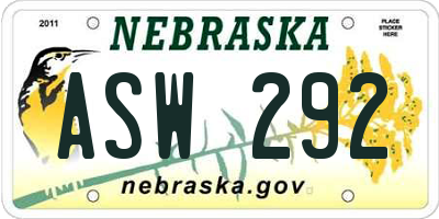 NE license plate ASW292