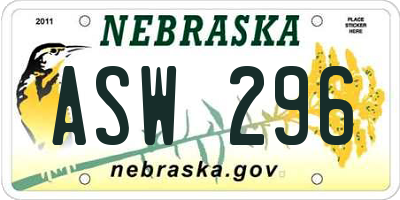 NE license plate ASW296