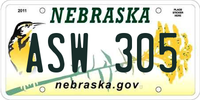 NE license plate ASW305
