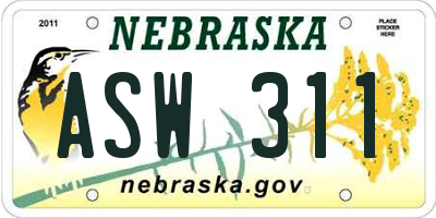 NE license plate ASW311
