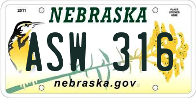 NE license plate ASW316