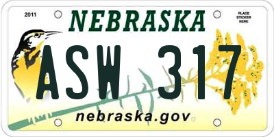 NE license plate ASW317