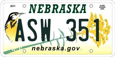 NE license plate ASW351