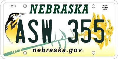NE license plate ASW355