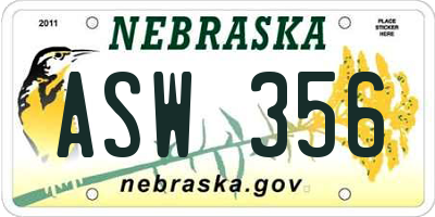 NE license plate ASW356