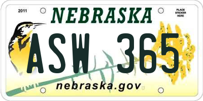 NE license plate ASW365