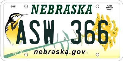 NE license plate ASW366
