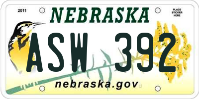 NE license plate ASW392