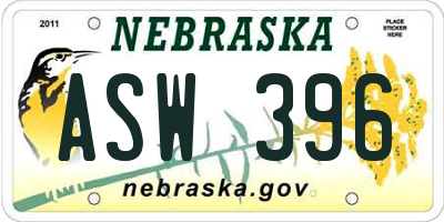 NE license plate ASW396