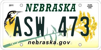 NE license plate ASW473