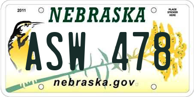 NE license plate ASW478