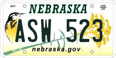 NE license plate ASW523