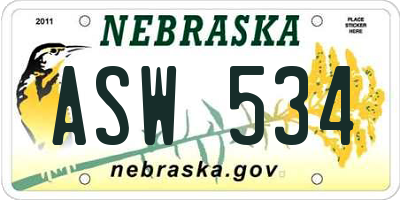 NE license plate ASW534