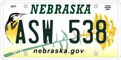NE license plate ASW538