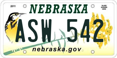 NE license plate ASW542