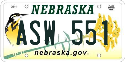NE license plate ASW551