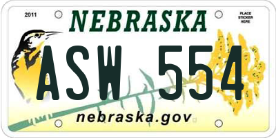 NE license plate ASW554