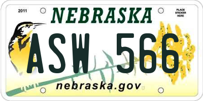NE license plate ASW566