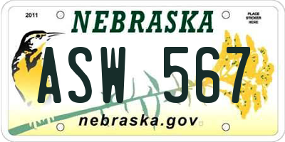 NE license plate ASW567