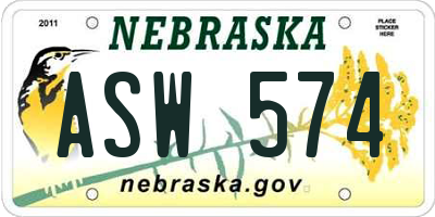 NE license plate ASW574