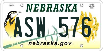 NE license plate ASW576