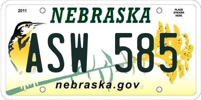 NE license plate ASW585