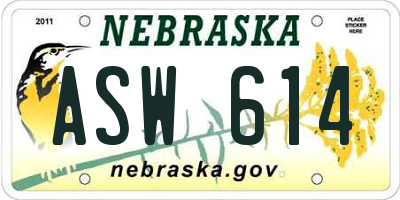 NE license plate ASW614