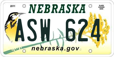 NE license plate ASW624
