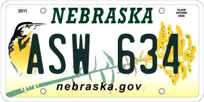 NE license plate ASW634