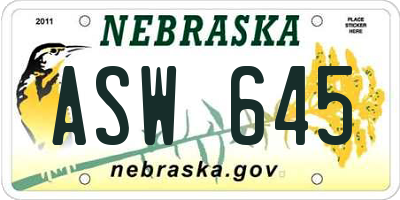 NE license plate ASW645