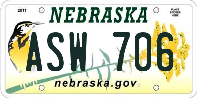 NE license plate ASW706