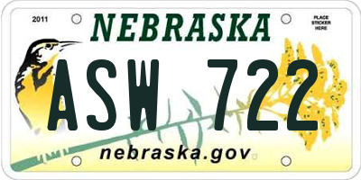 NE license plate ASW722