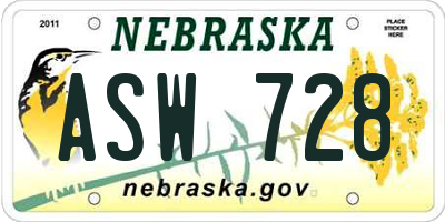 NE license plate ASW728