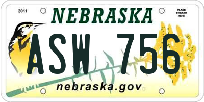 NE license plate ASW756