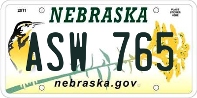 NE license plate ASW765