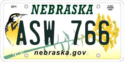 NE license plate ASW766