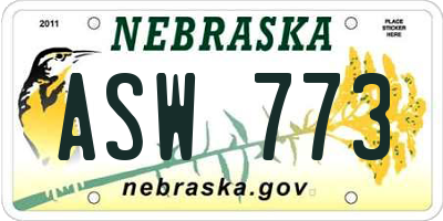 NE license plate ASW773
